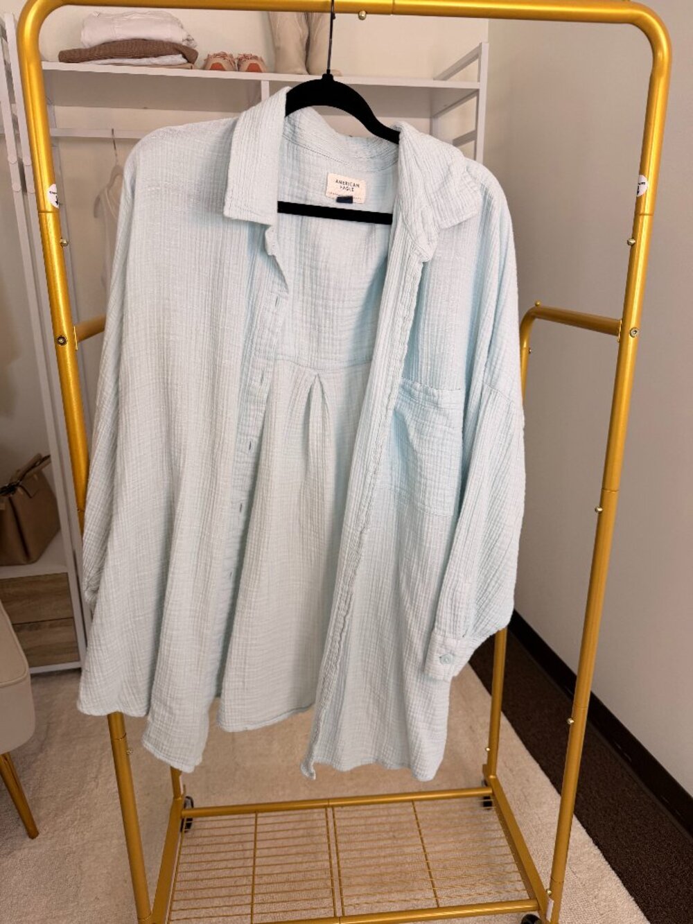 American Eagle Lightweight Linen Oversized Button Down - Picture 2 of 2